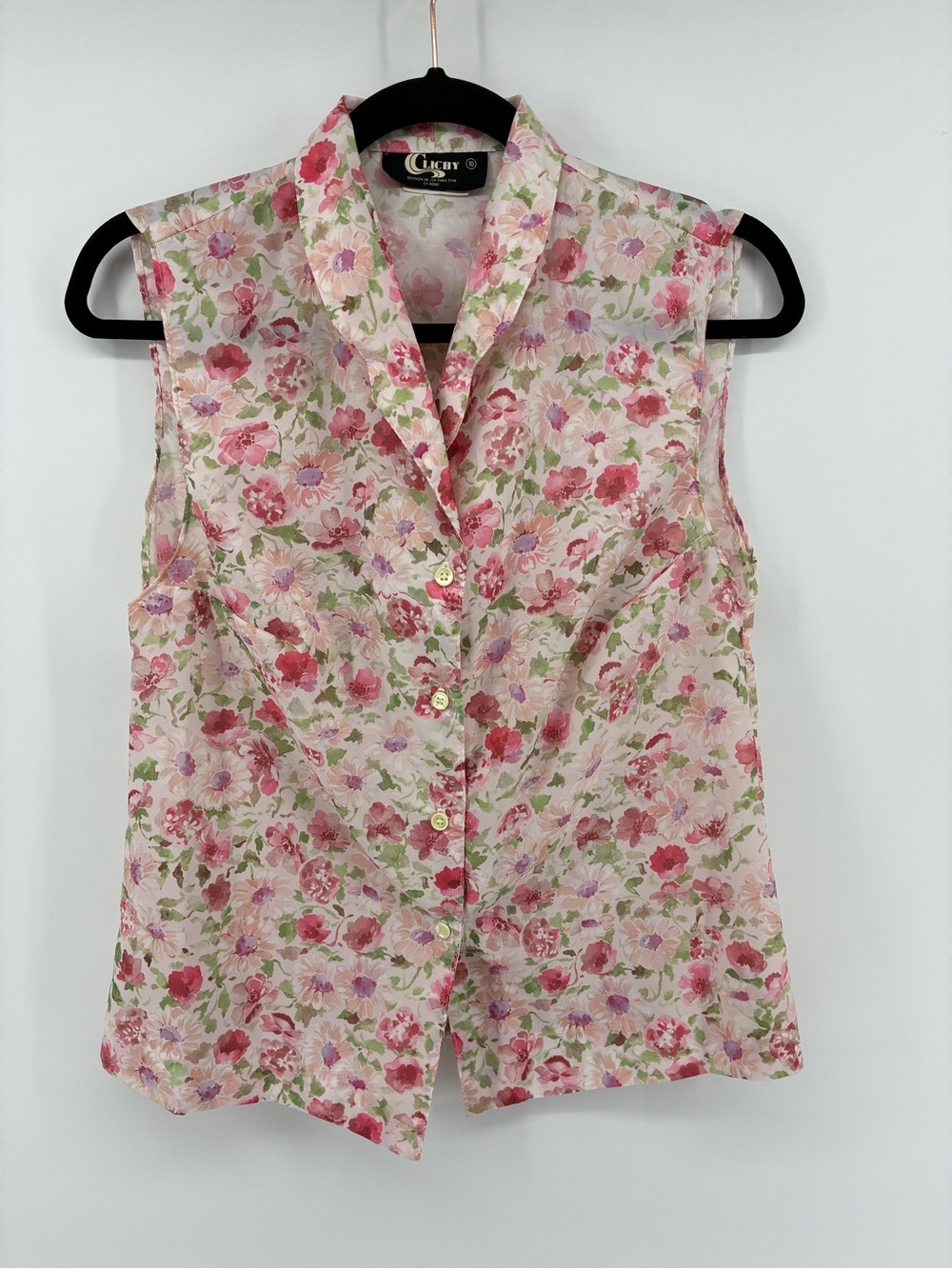 Vintage Pink Floral Sleeveless Button Tank